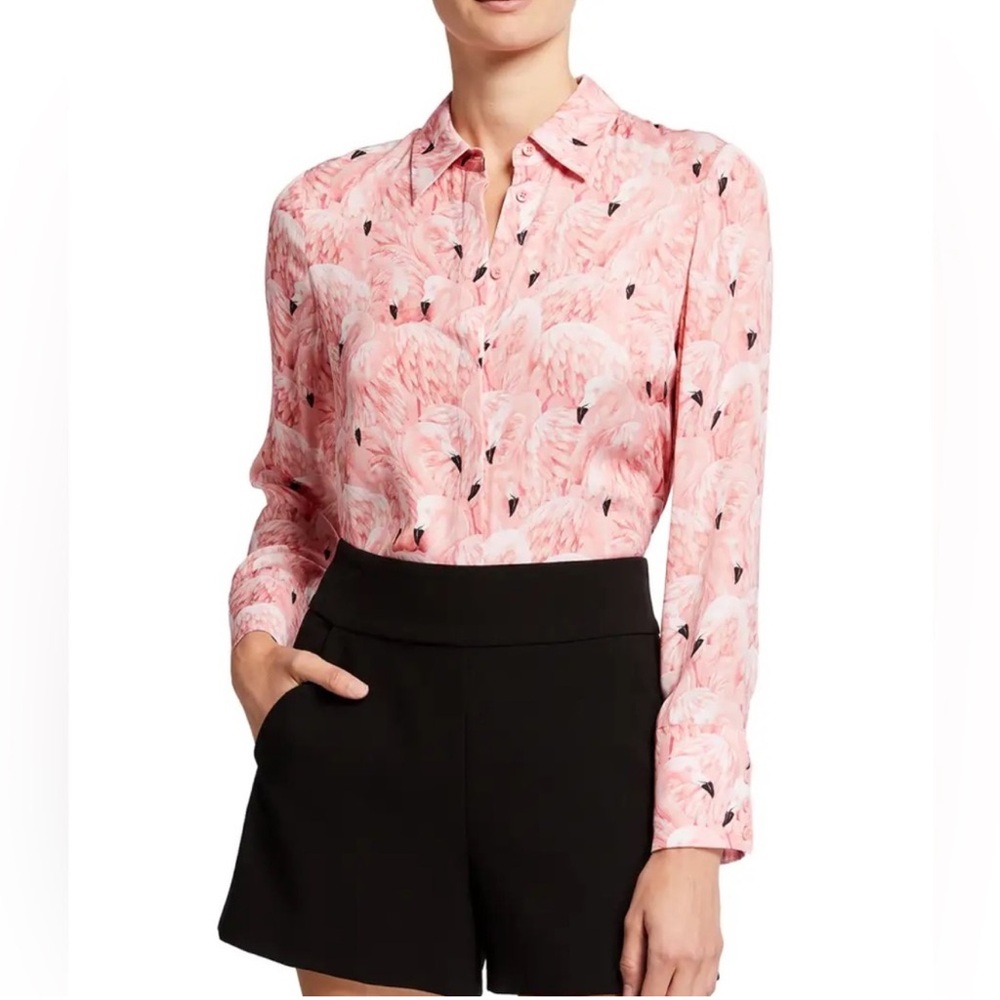 Alice + Olivia Willa Flamingo Printed Shirt, Size M